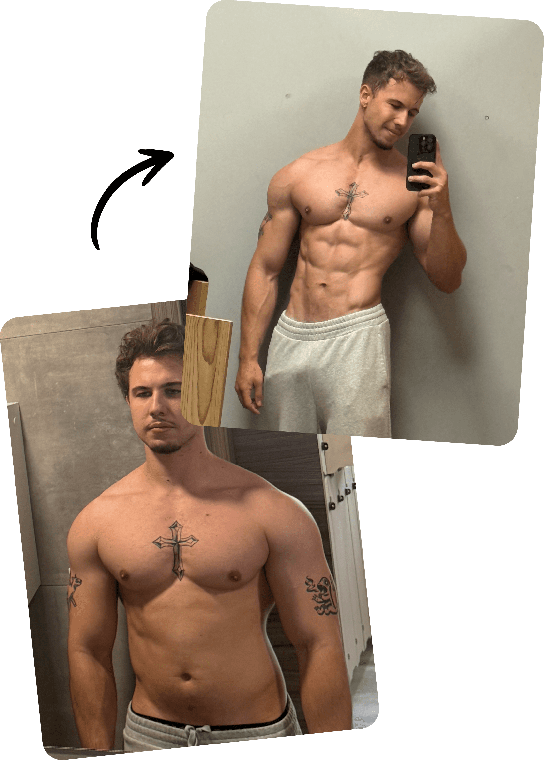 Before-and-after progress photos from a Kalorika transformation story