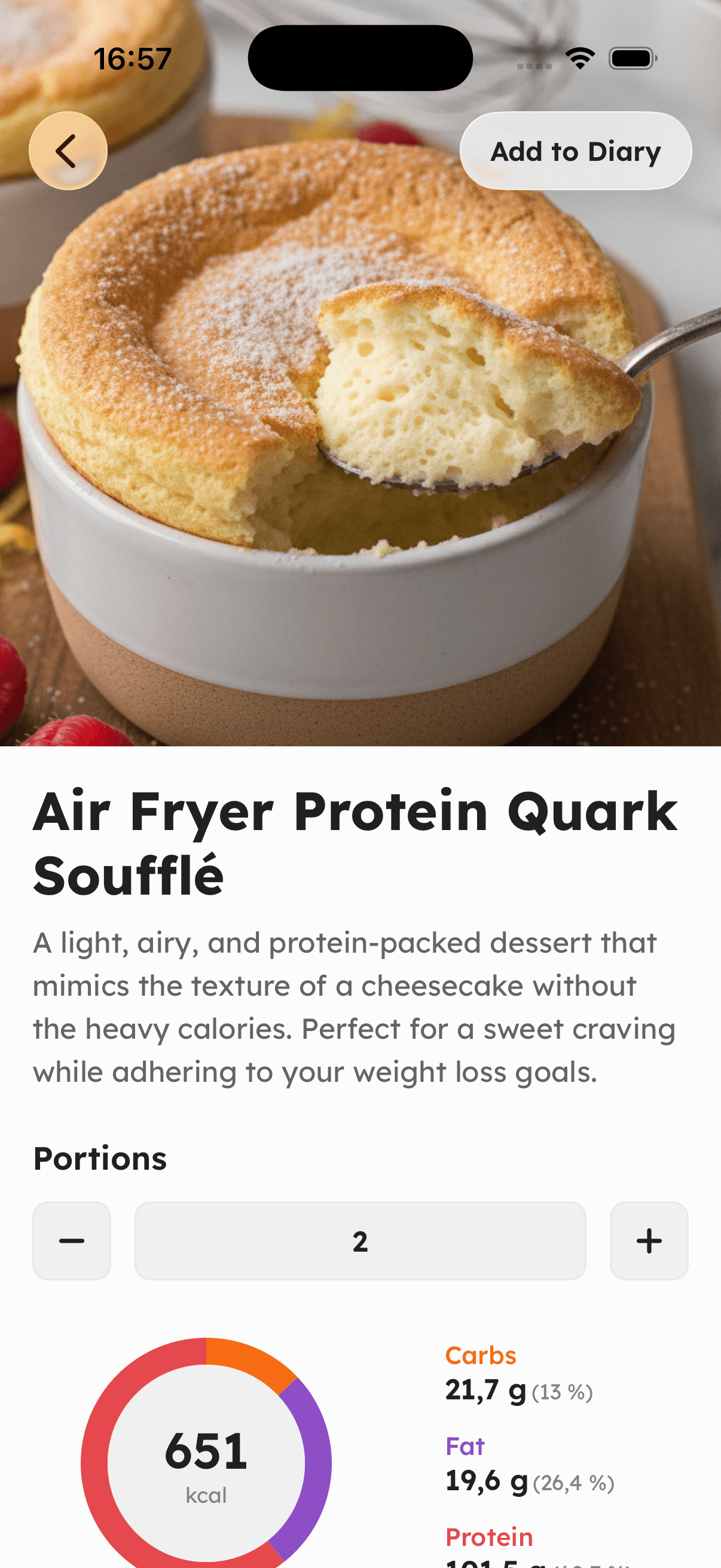 A Coach-created Kalorika recipe with portions, calories, and macros